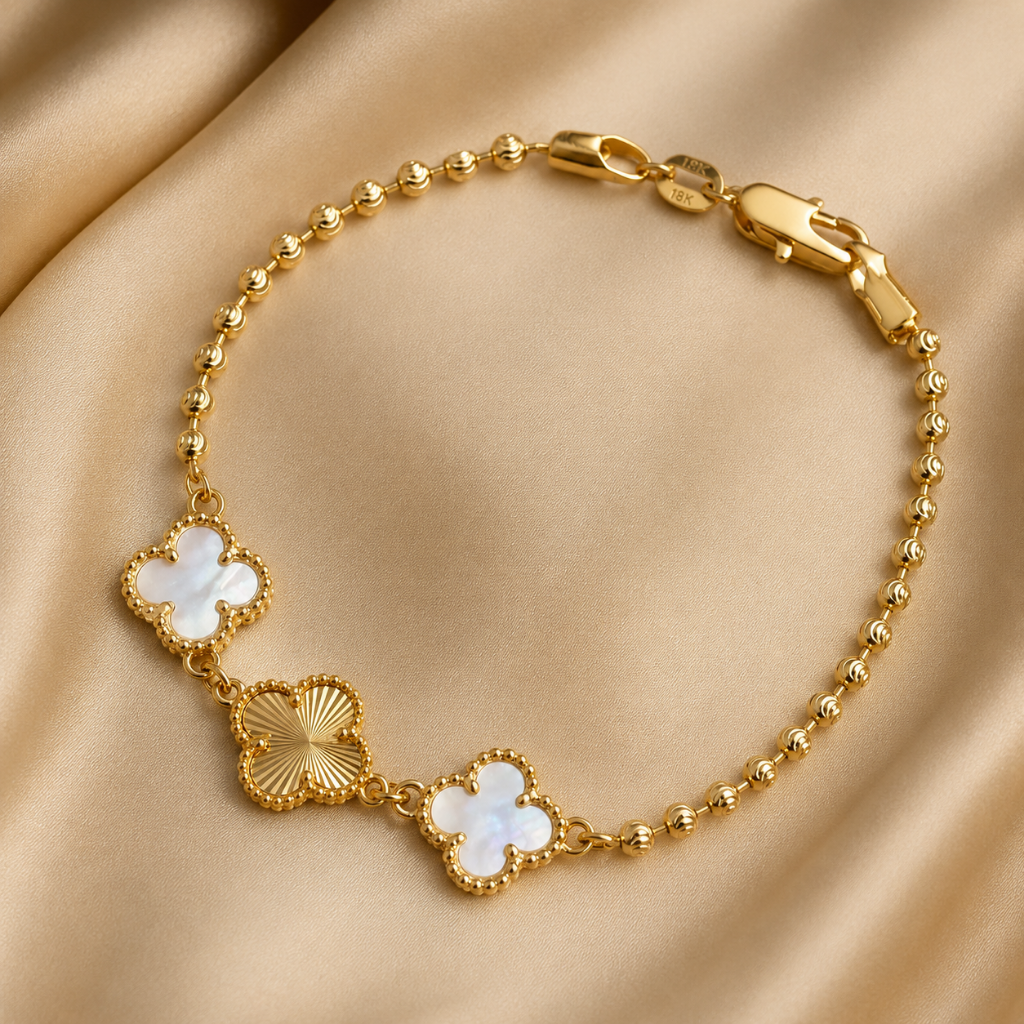 Pulsera Clover blanco perla (18 cm)