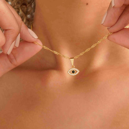 Cadena Singapur Punteras 45 Cms 1.5 mm + Dije Ojo Turco Mini Circonias