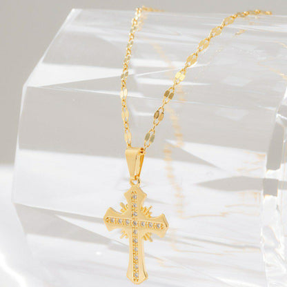 Cadena Espejo Cuadrada 65 Cms + Dije Cruz Sagrada Circonias Cristal