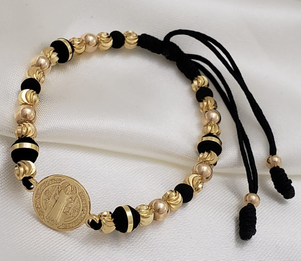 Pulsera tejida San Benito (Balin italiano diamantado #4) - Hilo negro